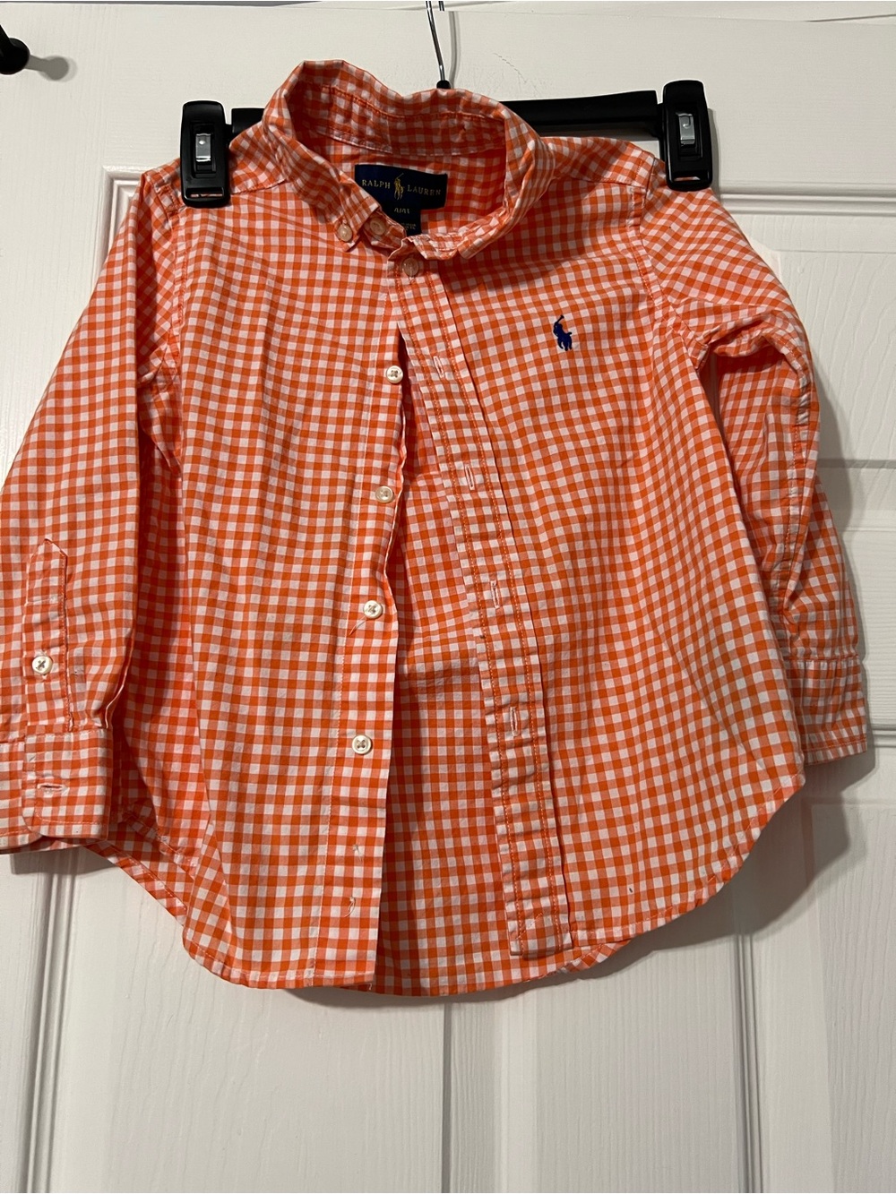 Ralph Lauren Orange and White Gingham Button-Down Shirt - Kids